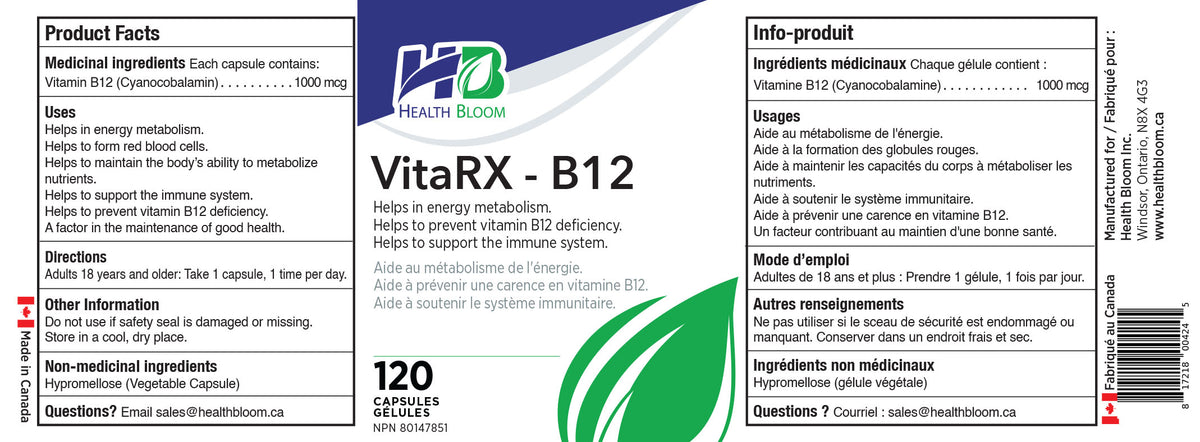 VitaRX-B12 Cyanocobalamin – 120 Capsules