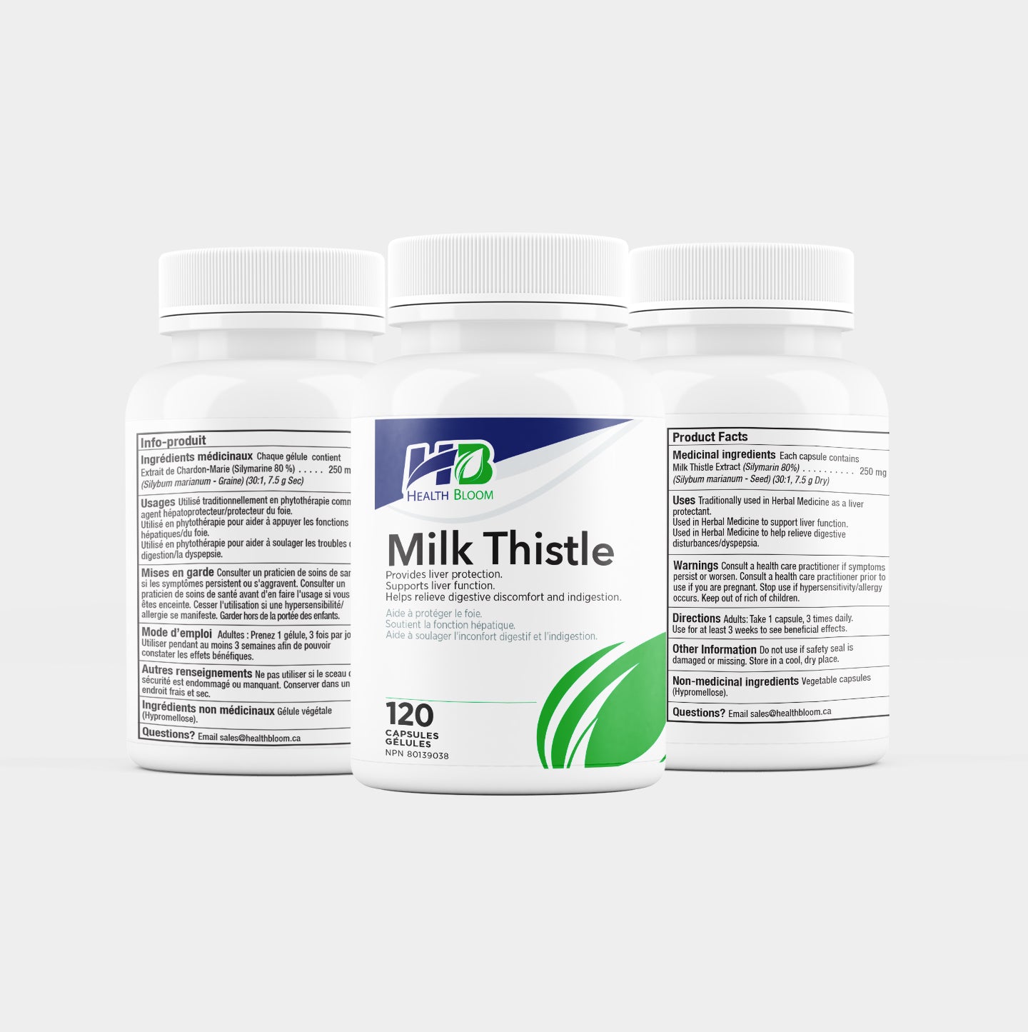 Three containers of Health Plus Milk Thistle supplement on a white background