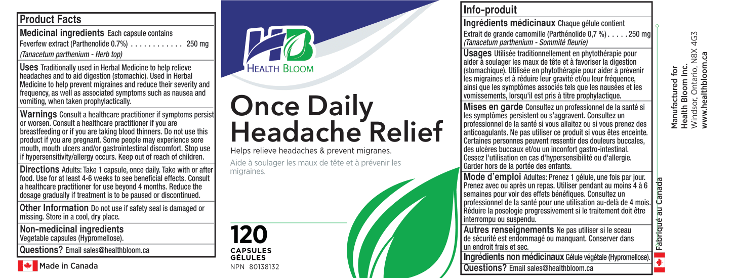 Once Daily Headache Relief Label