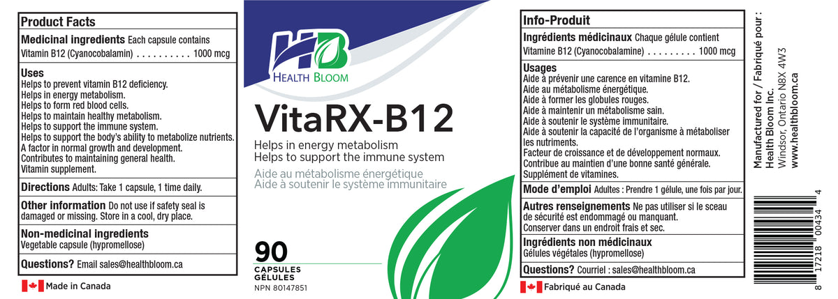 VitaRX-B12 Cyanocobalamin – 90 Capsules