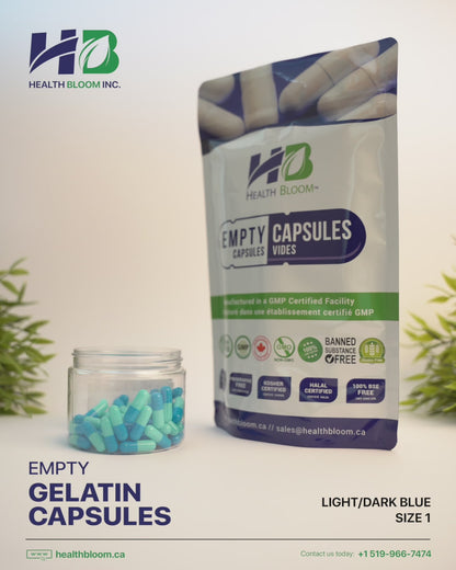 Empty Gelatin Capsules Size 1 Light/Dark Blue